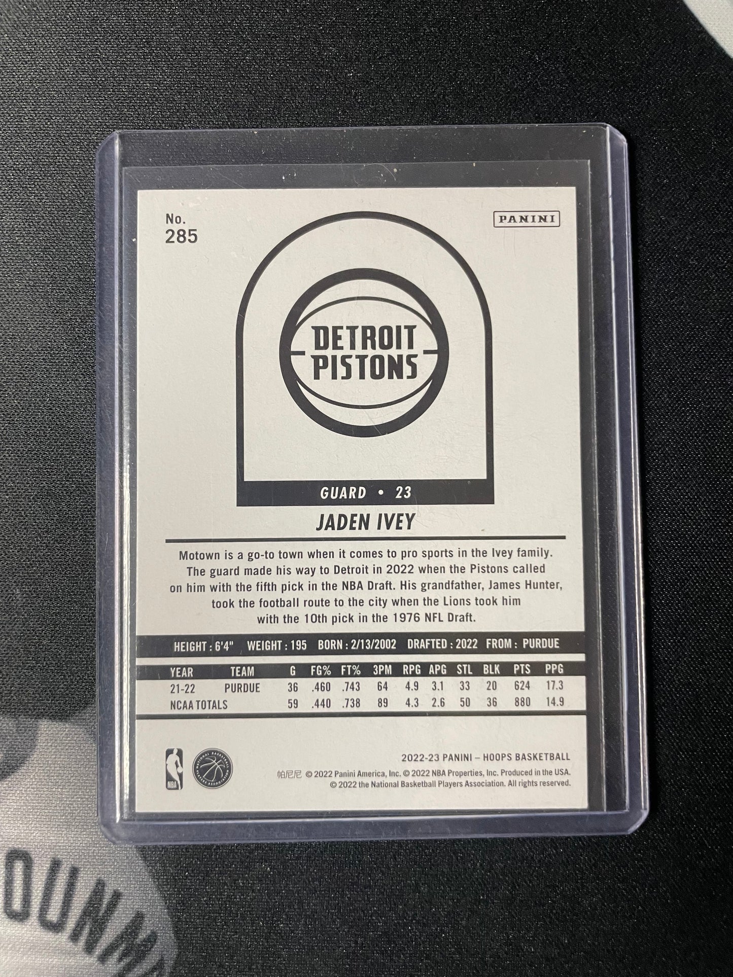 2022/23 Panini Hoops #285 Jaden Ivey Detroit Pistons