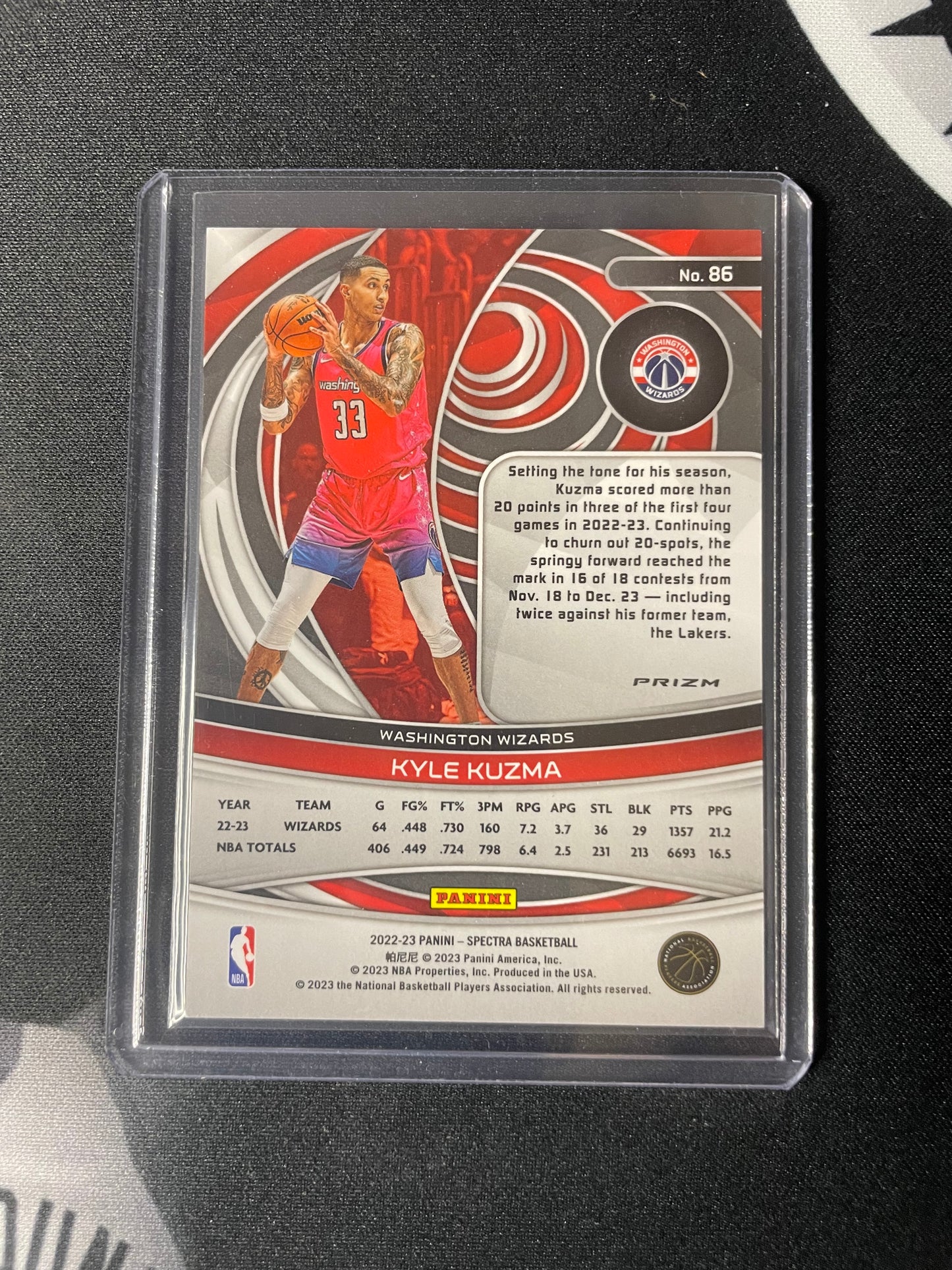 2022/23 Panini Spectra #86 Kyle Kuzma Washington Wizards