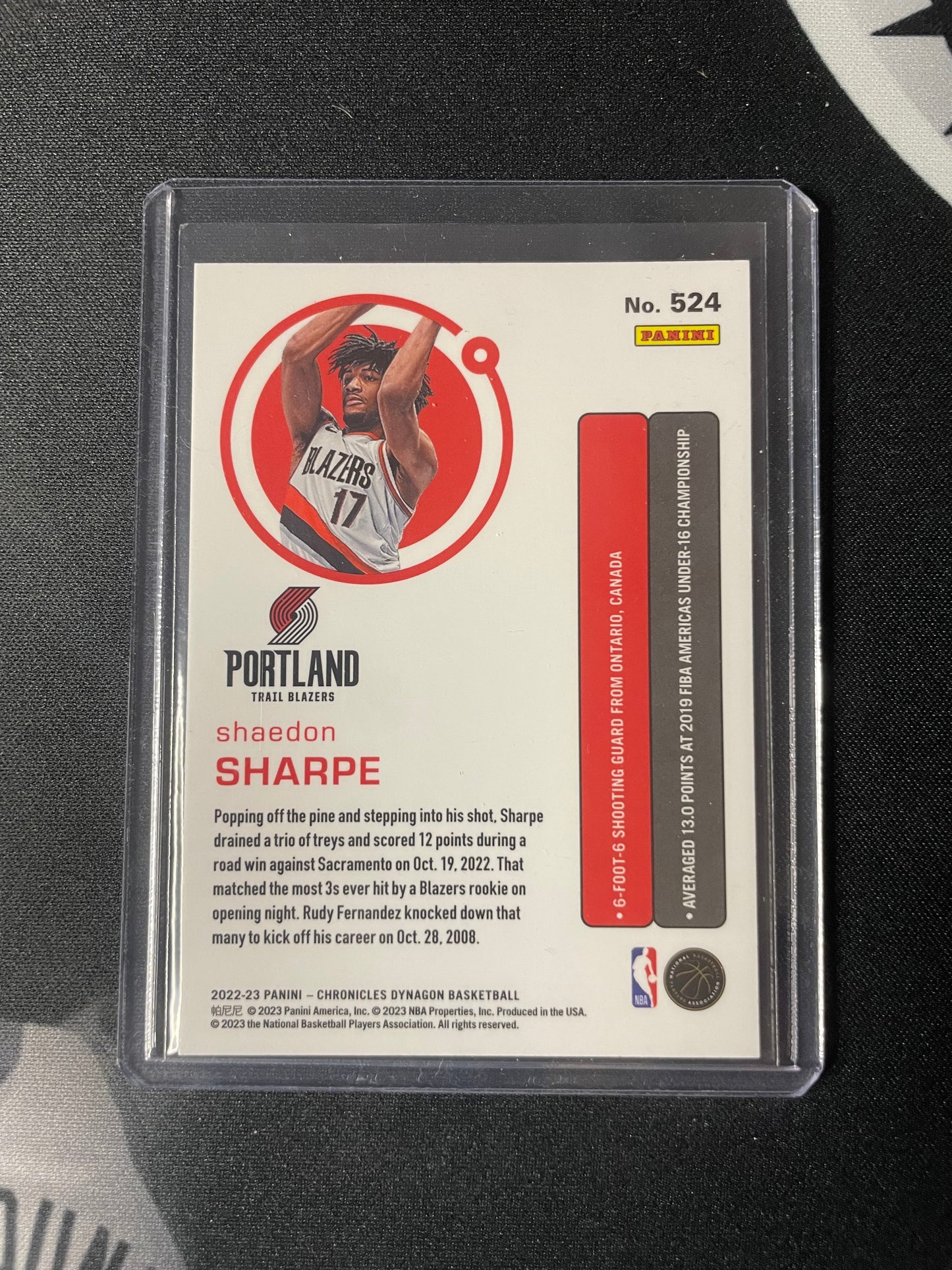 2022/23 Panini Chronicles #524 Shaedon Sharpe Portland Trailers Blazers RC