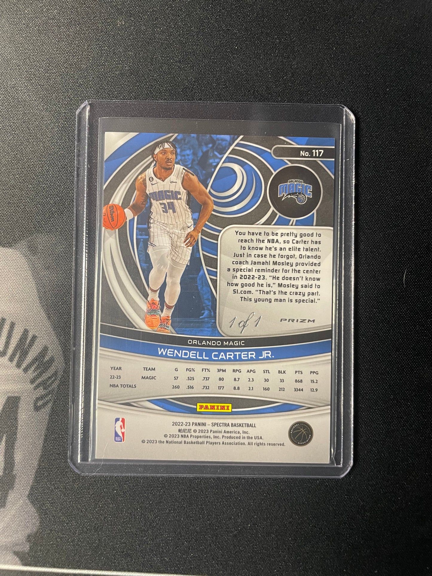 2022/23 Panini Spectra #117 Wendell Carter Jr. Orlando Magic Nebula 1/1