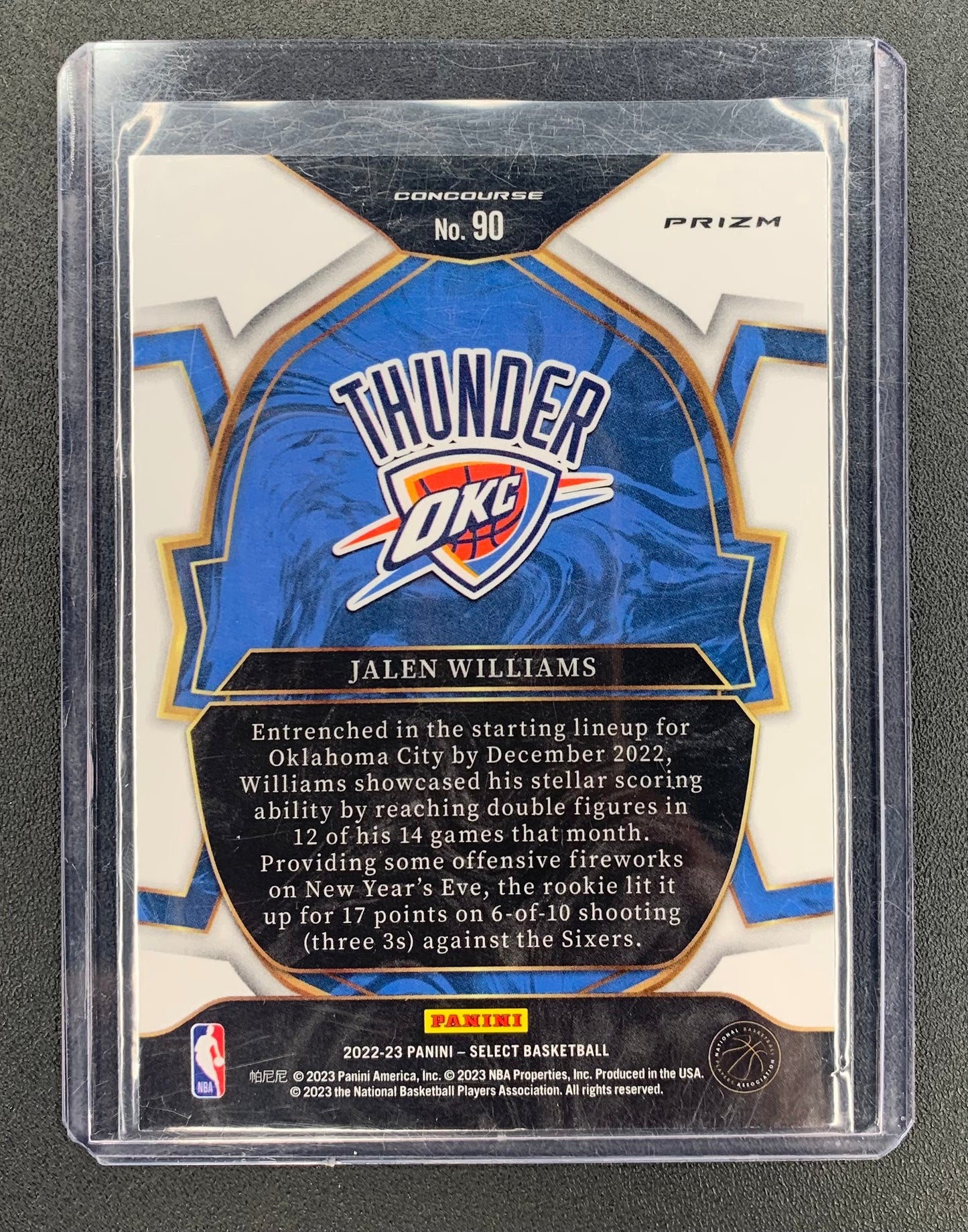 2022/23 Panini Select #90 Jalen Williams, Oklahoma City Thunder Tri-Colour Prizm Concourse RC