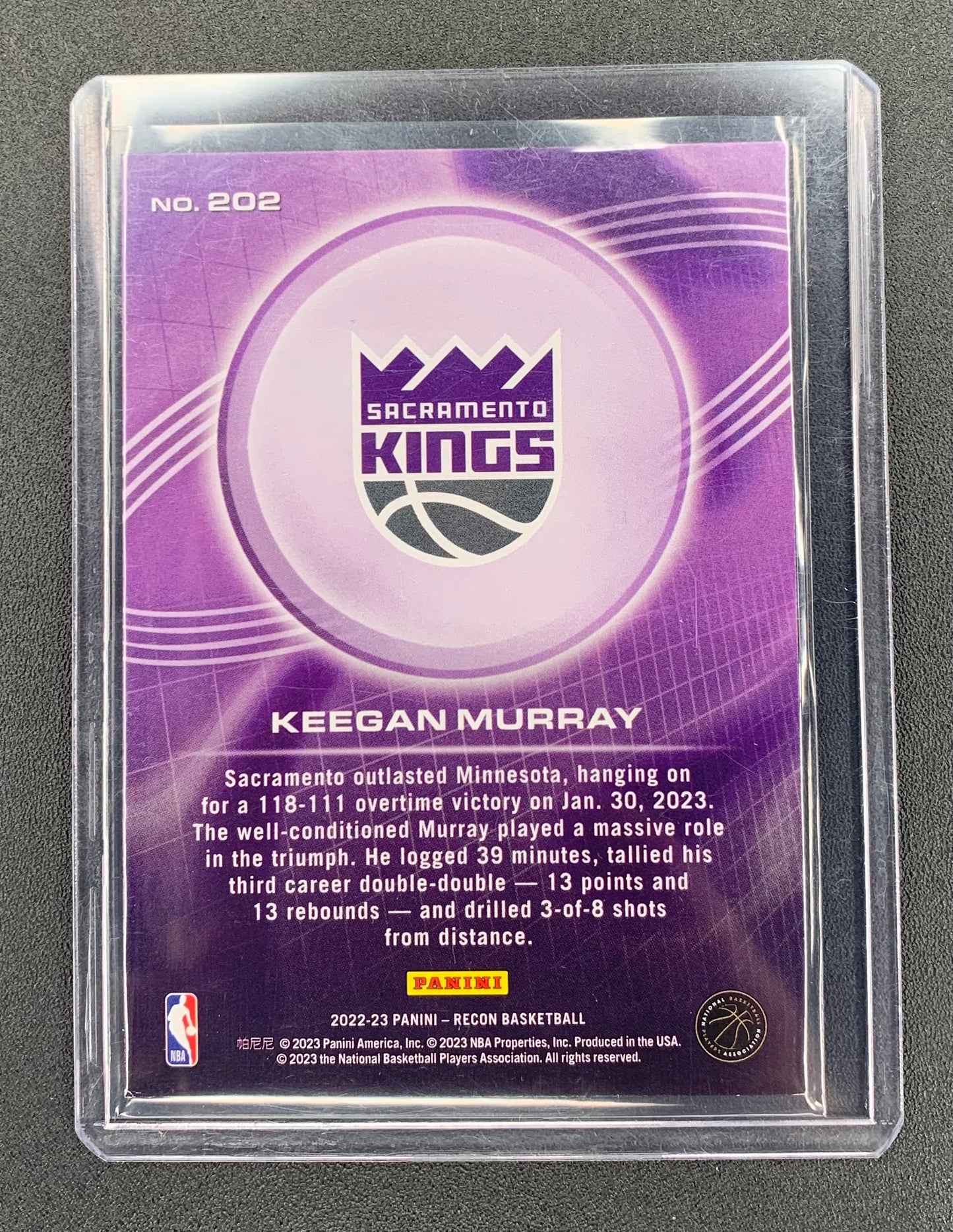 2022/23 Panini Recon #202 Keegan Murray Sacramento Kings Bronze Holo 265/299 RC