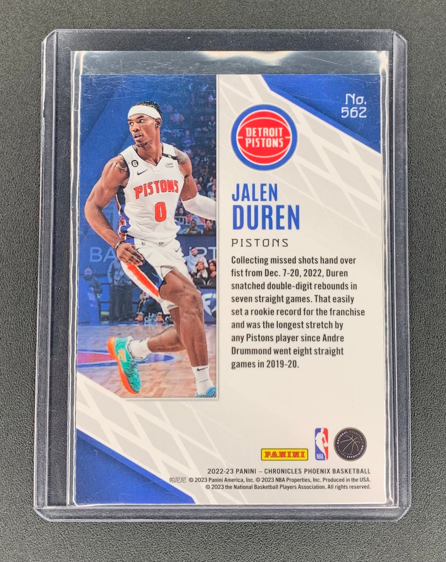 2022/23 Panini Chronicles #562 Jalen Duren, Detroit Pistons Phoenix RC