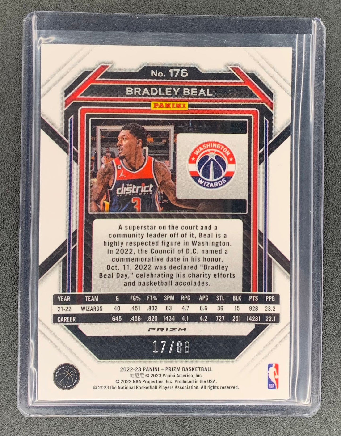 2022/23 Panini Prizm # 176 Bradley Beal Washington Wizards Red Choice Prizm 17/88