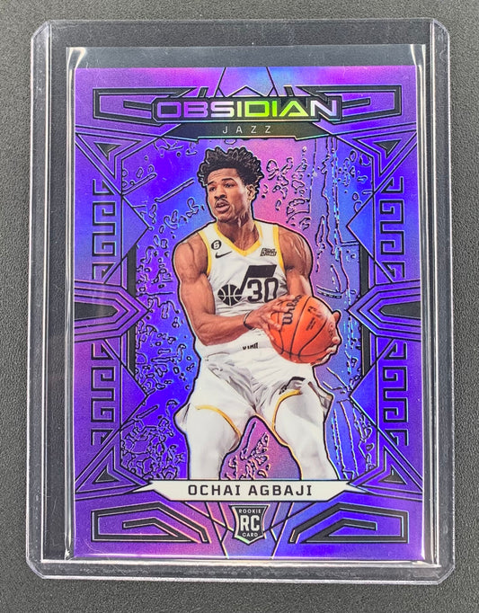 2022/23 Panini Obsidian #191 Ochai Agbaji, Utah Jazz RC Purple Flood Electric Etch 11/49