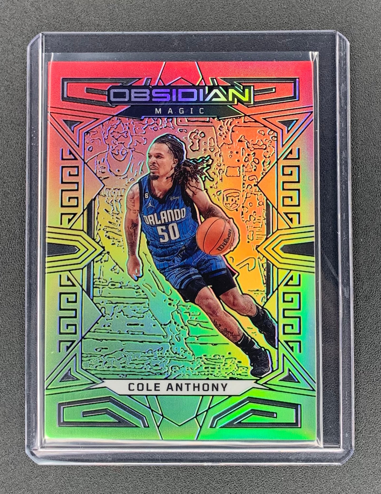 2022/23 Panini Obsidian #89 Cole Anthony, Orlando Magic Red/Yellow/Green Flood Electric Etch 31/75