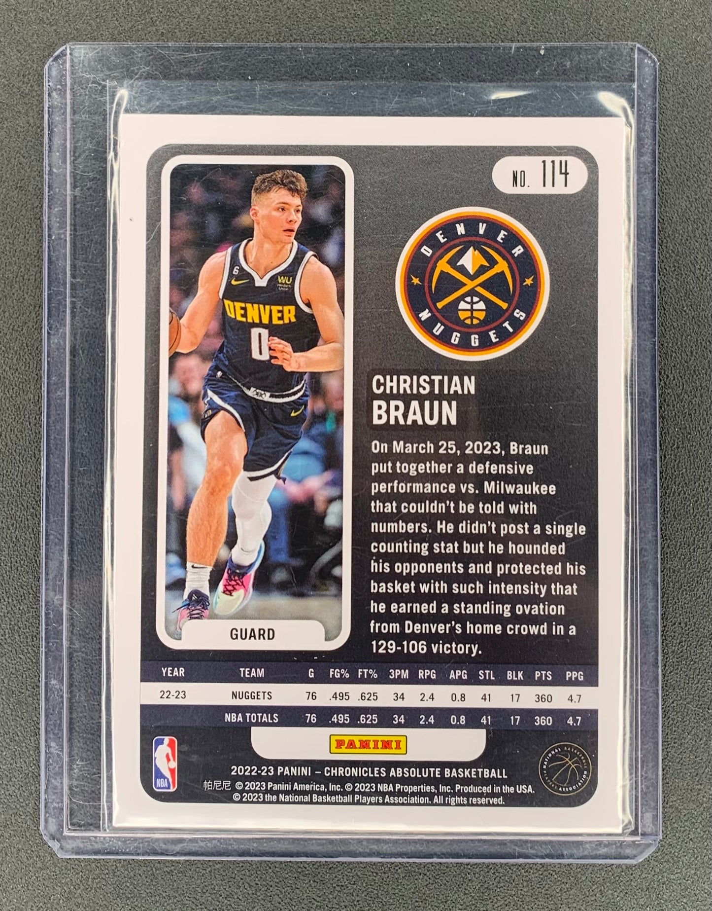 2022/23 Panini Chronicles Absolute #114 Christian Braun, Denver Nuggets Red 87/149