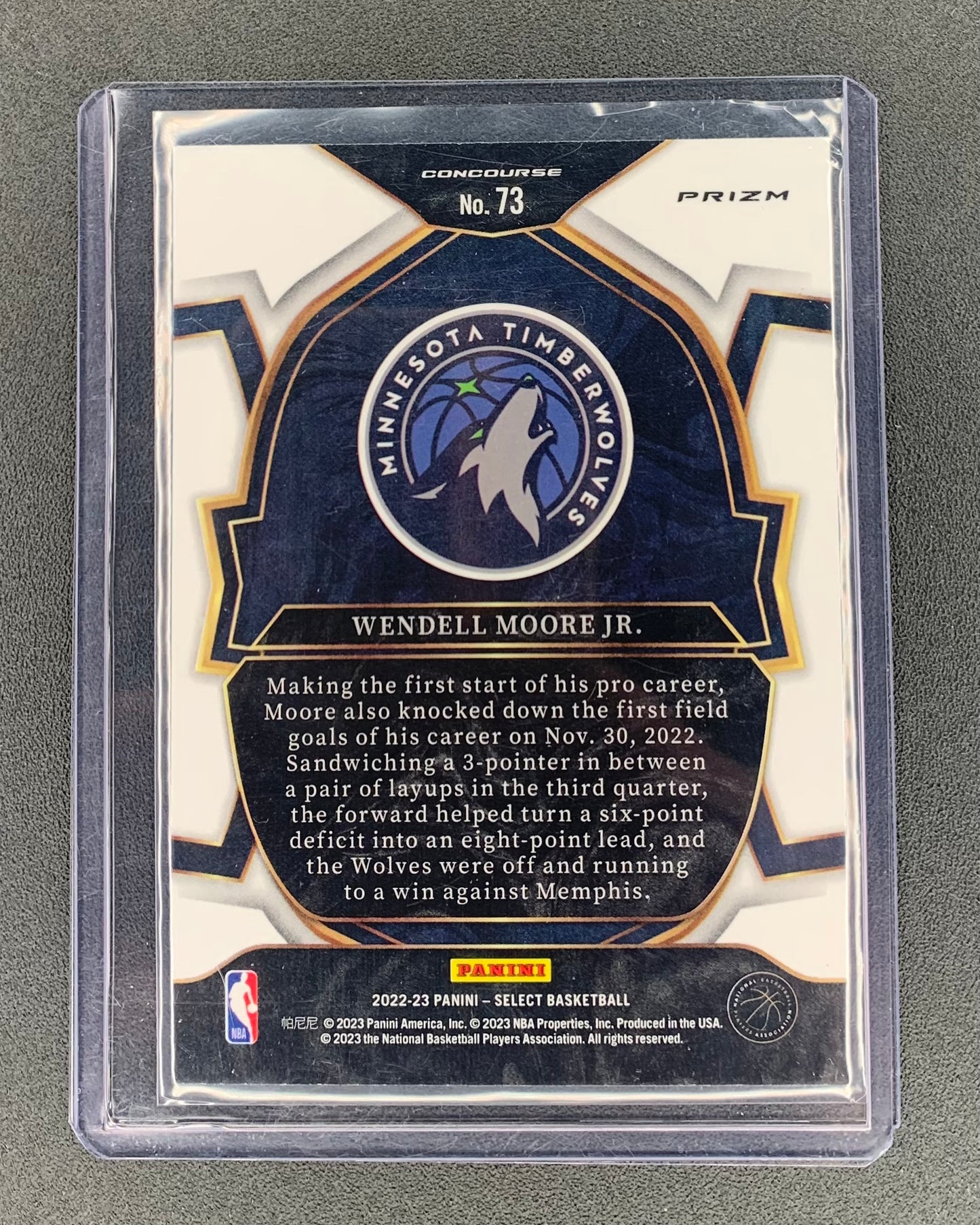 2022/23 Panini Select #73 Wendell More Jr Minnesota Wolves Concourse Tri-Colour Prizm