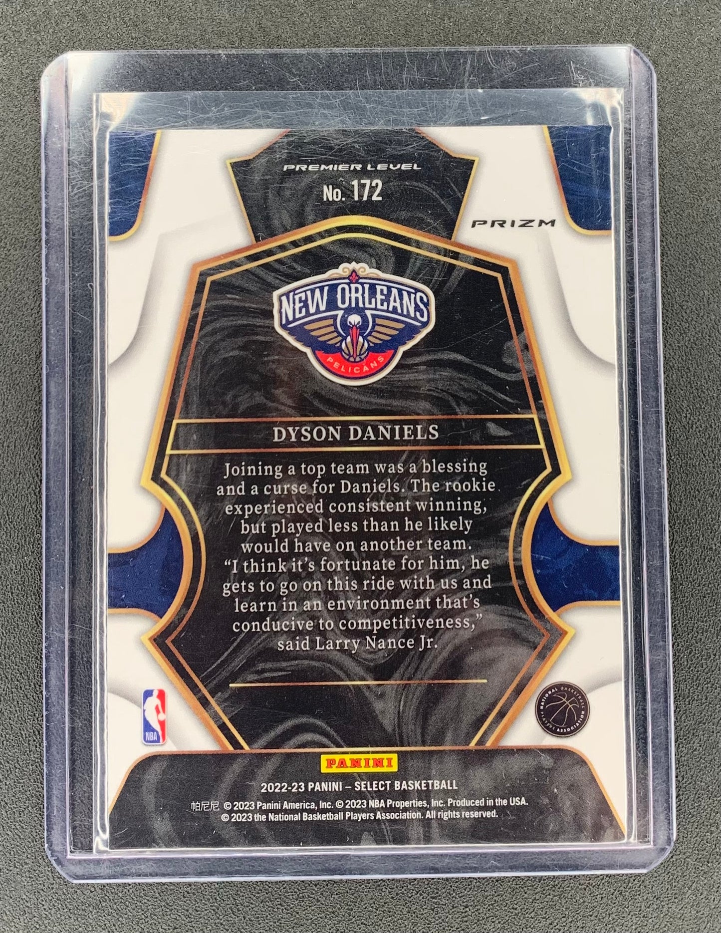 2022/23 Panini Select #172 Dyson Daniels, New Orleans Pelicans Premier Level Silver RC