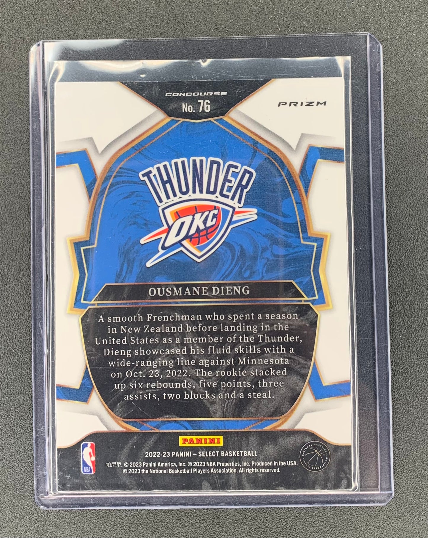 2022/23 Panini Select #76 Ousmane Dieng, Oklahoma City Thunder Silver Concourse RC