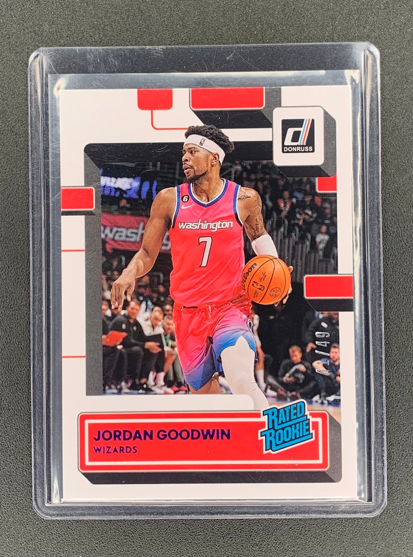 2022/23 Panini Chronicles Donruss #196 Jordan Goodwin, Washington Wizards Donruss Rated Rookie Purple 41/49