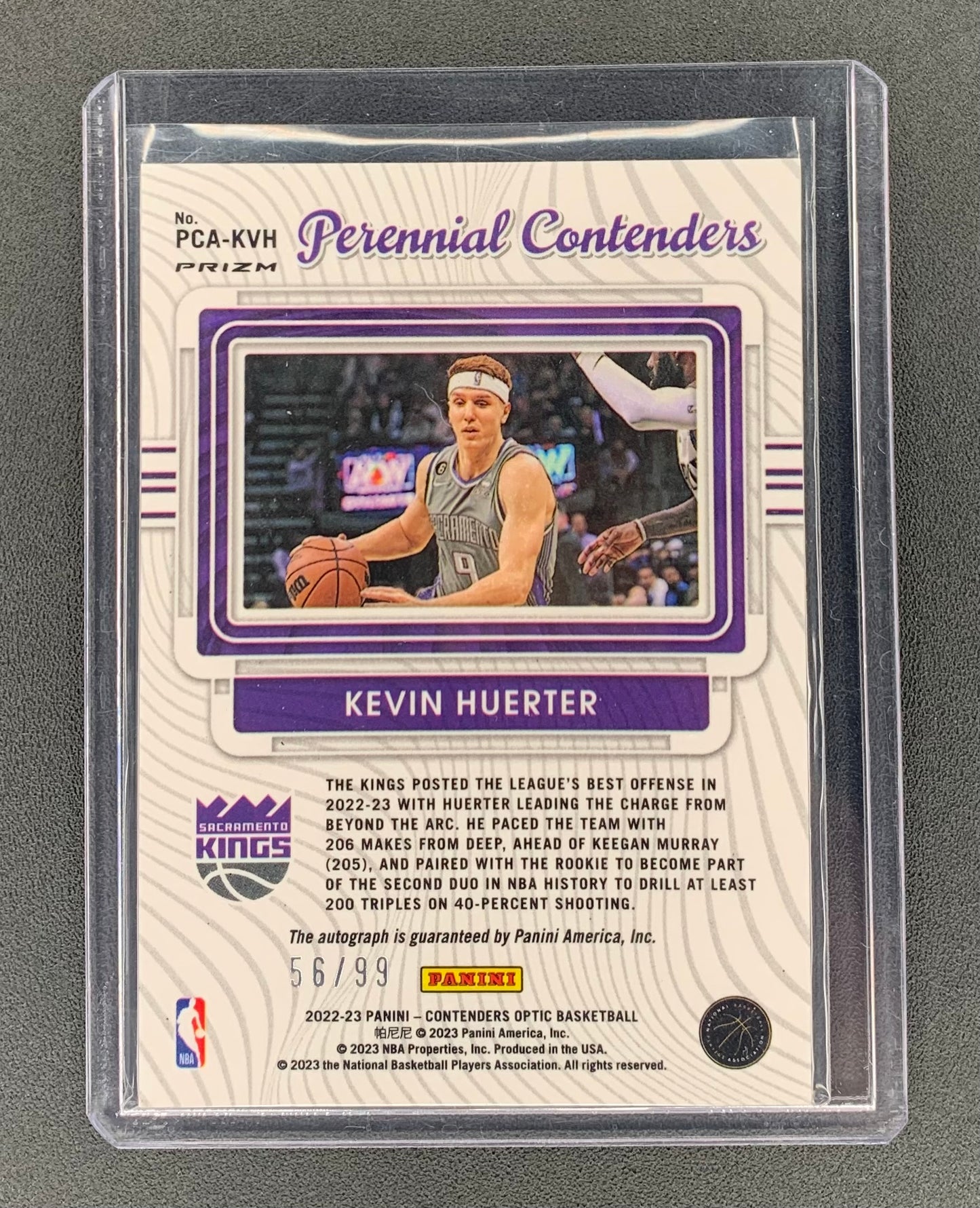 2022/23 Panini Contenders Optic #16 Kevin Huerter, Sacramento Kings Perennial Contenders Autographs 56/99