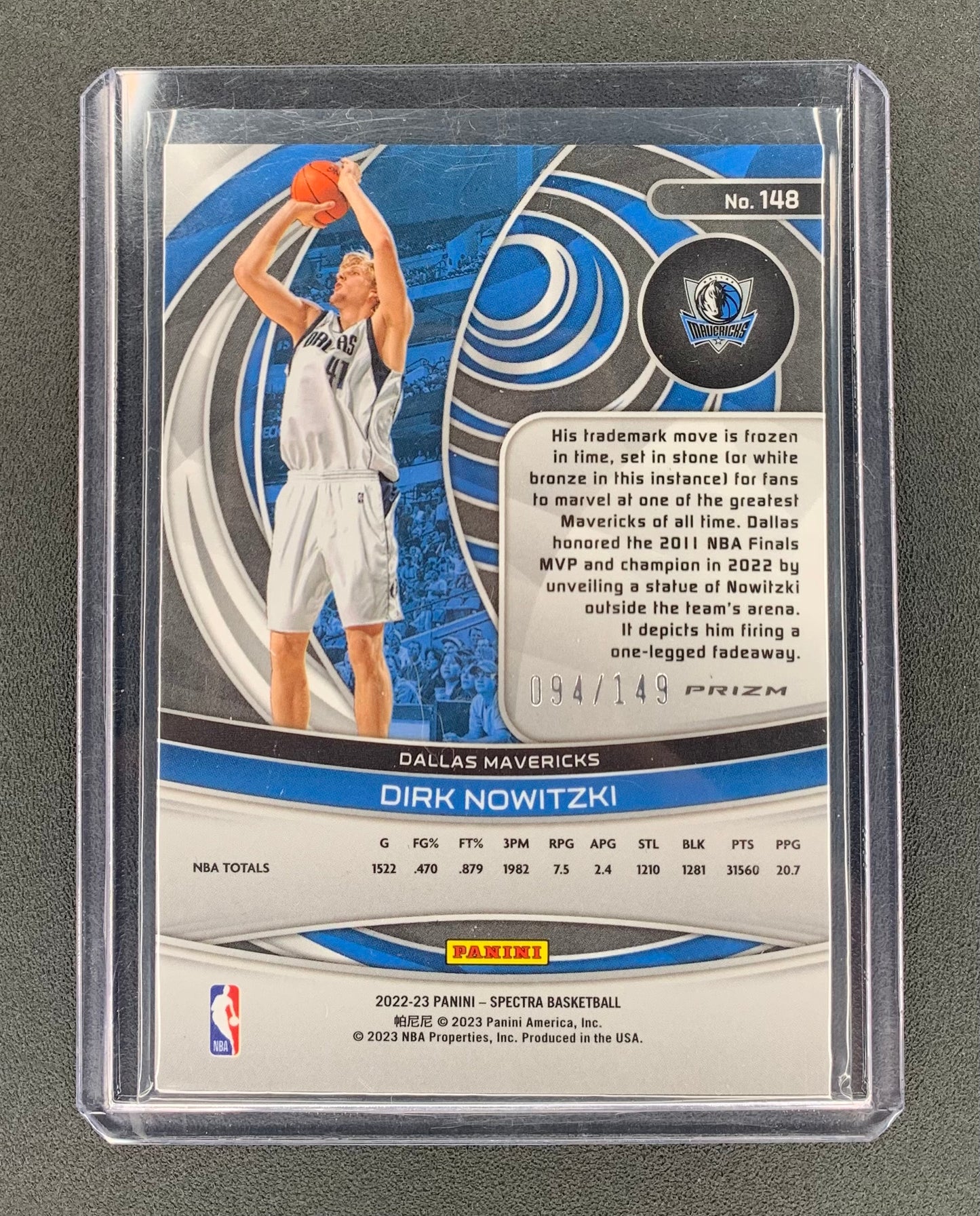 2022/23 Panini Spectra #148 Dirk Nowitzki, Dallas Mavericks Celestial 94/149