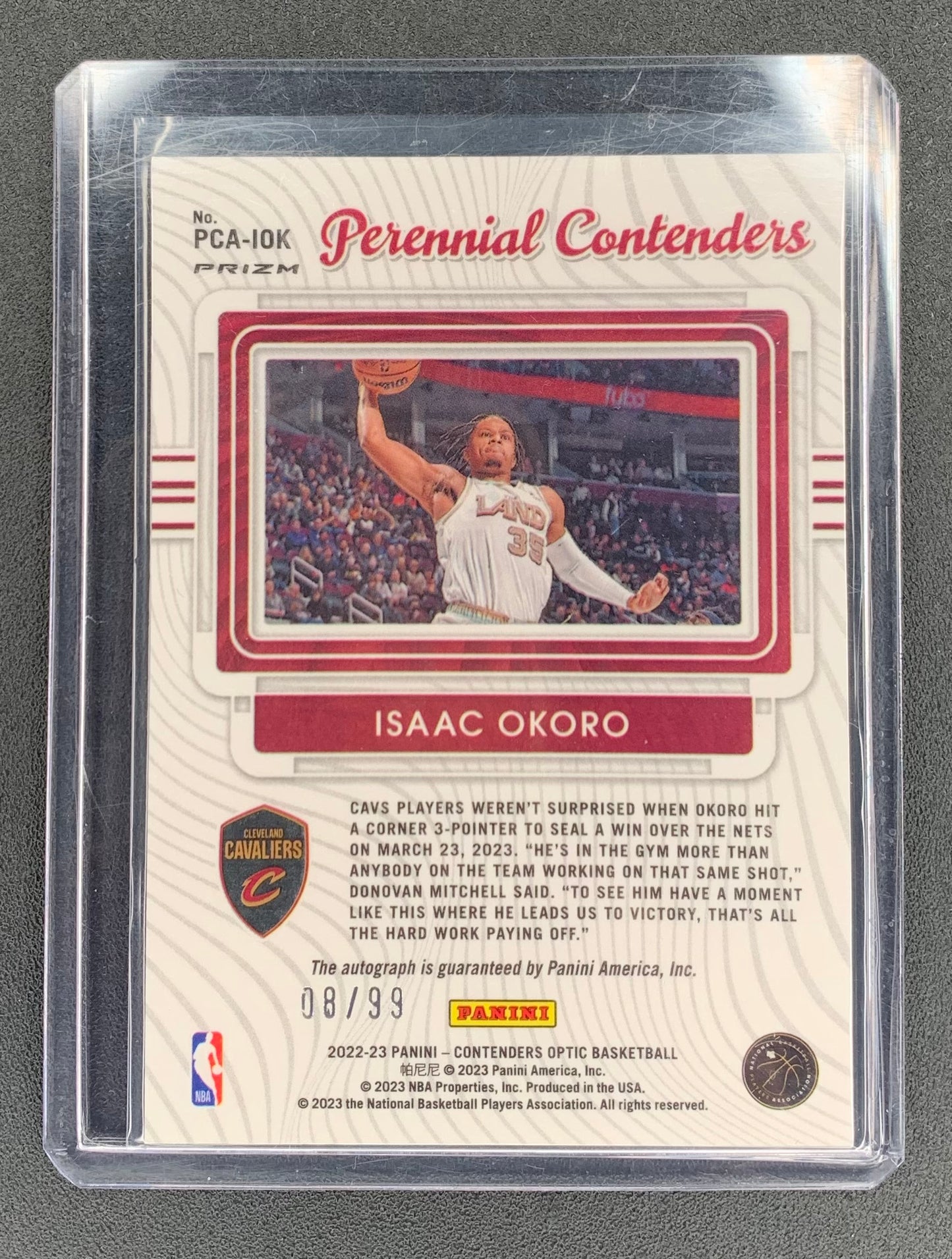 2022/23 Panini Contenders Optic #28 Isaac Okoro, Cleveland Cavaliers Perennial Contenders Autographs 08/99