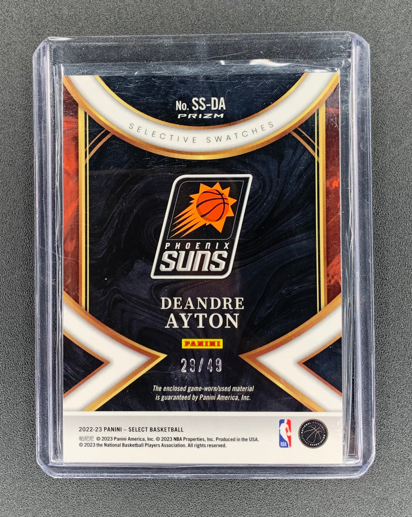 2022/23 Panini Select #25 Deandre Ayton, Phoenix Suns Selective Swatches Copper Prizms 29/49