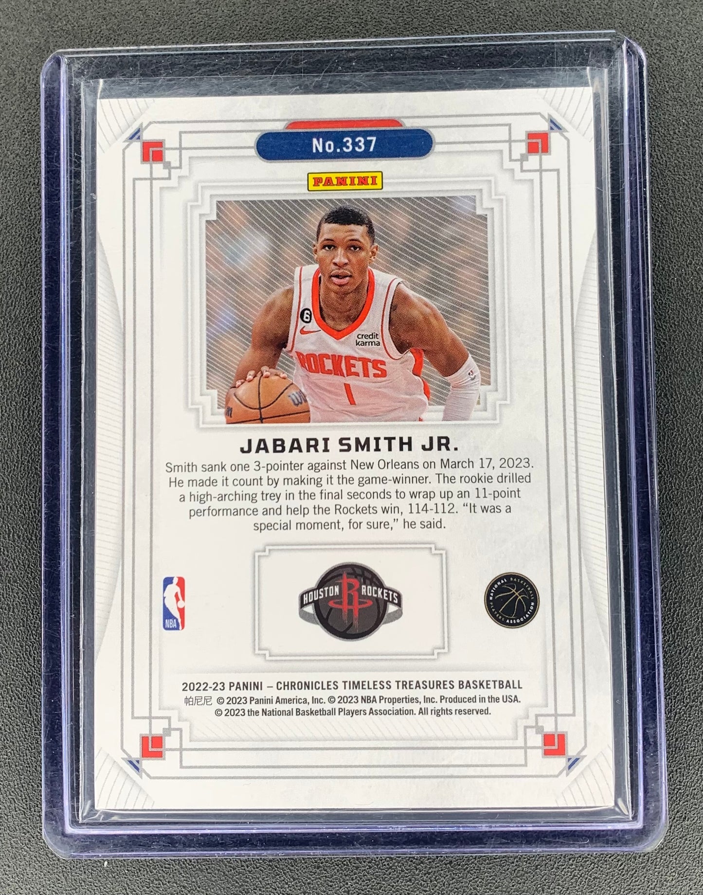 2022/23 Panini Chronicles #337 Jabari Smith Jr., Houston Rockets Timeless Treasures Blue 54/99