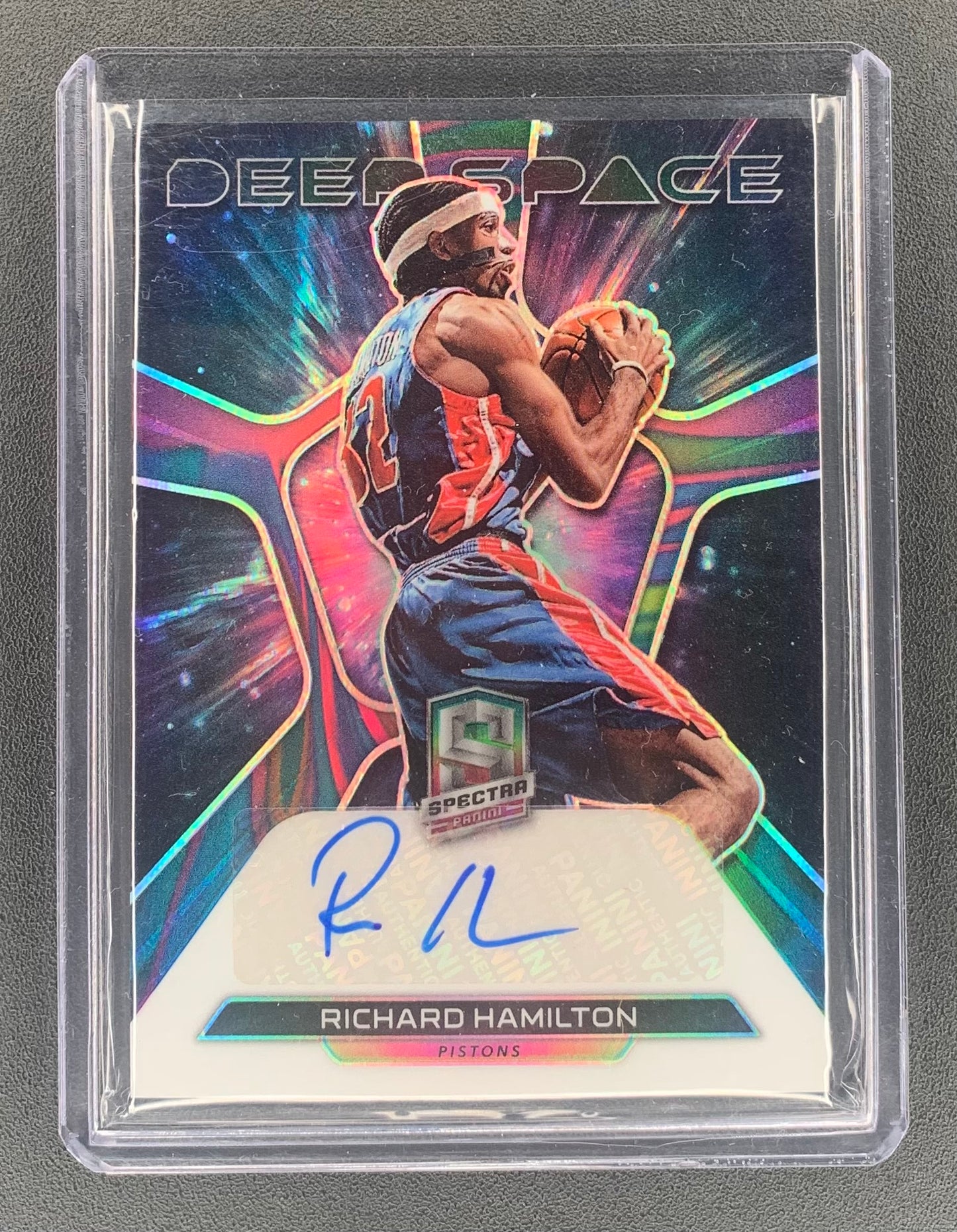 2022/23 Panini Spectra #4 Richard Hamilton, Detroit Pistons Deep Space Signatures Marble 1/5