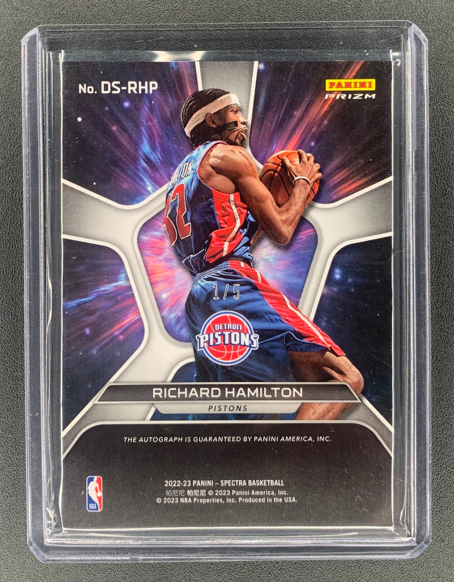 2022/23 Panini Spectra #4 Richard Hamilton, Detroit Pistons Deep Space Signatures Marble 1/5